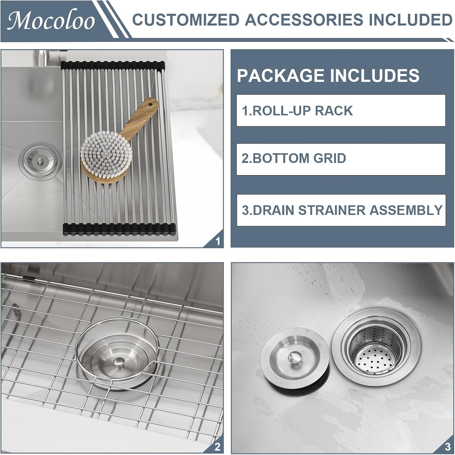Mocoloo 13 Inch Drop in Bar Sink - 13" x 15" Small Kitchen Sink T304 Stainless Steel Handmade Single Bowl Round Corner Topmount Wet Bar Sink for