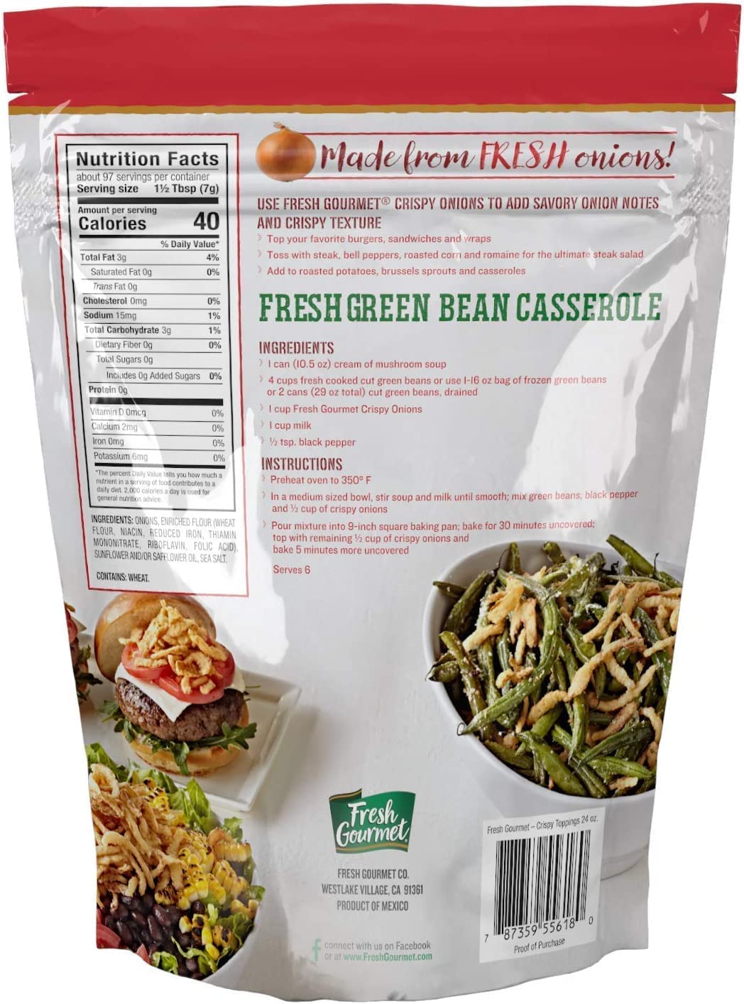 Fresh Gourmet Crispy Onions | 24 Ounce | Low Carb | Crunchy Snack and Salad Topper