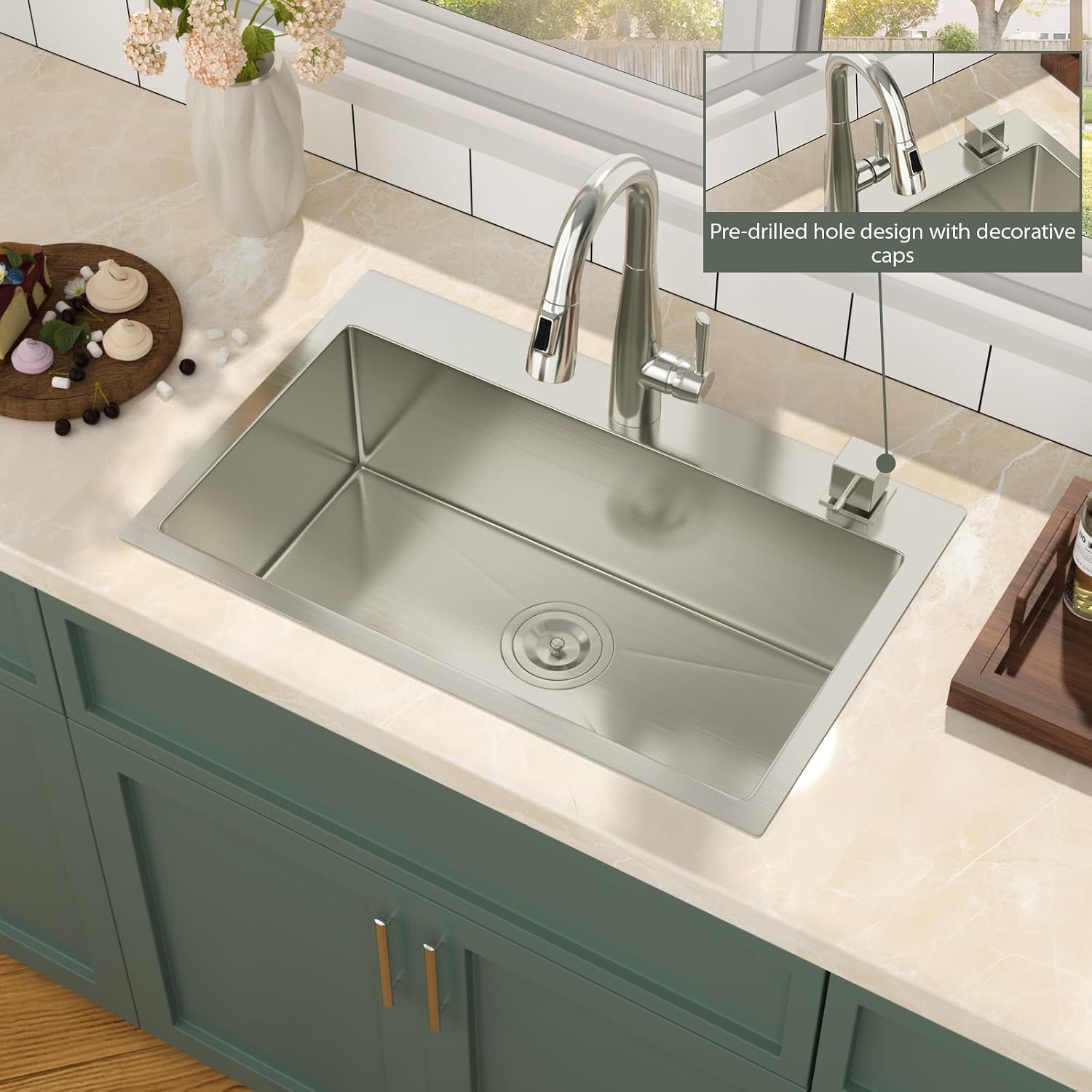 Mocoloo 13 Inch Drop in Bar Sink - 13" x 15" Small Kitchen Sink T304 Stainless Steel Handmade Single Bowl Round Corner Topmount Wet Bar Sink for