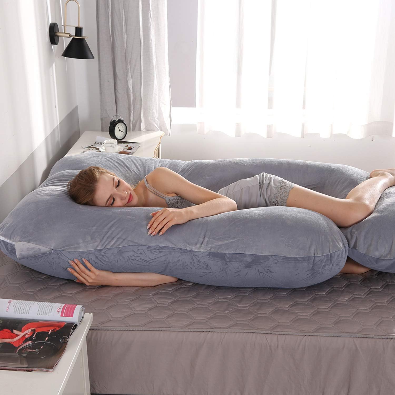 Victostar Pregnancy Pillow,57 inches U Shaped Maternity Pillow with Removable Cover Full Body Pillow Support for Back, HIPS, Legs, Belly (Dark Gray)