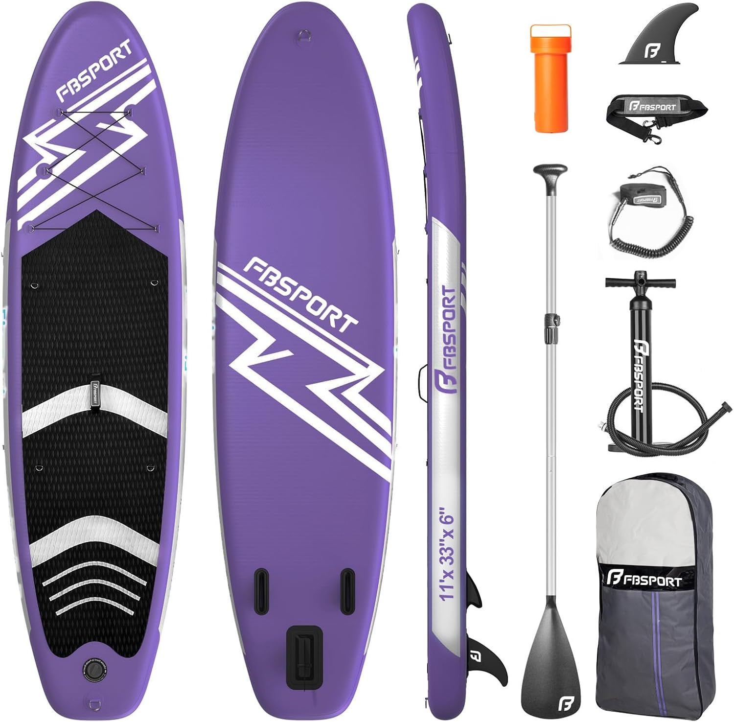 FBSPORT 11' Premium Stand Up Paddle Board, Yoga Board with SUP Accessories & Carry Bag | Wide Stance, Surf Control, Non-Slip Deck, Leash