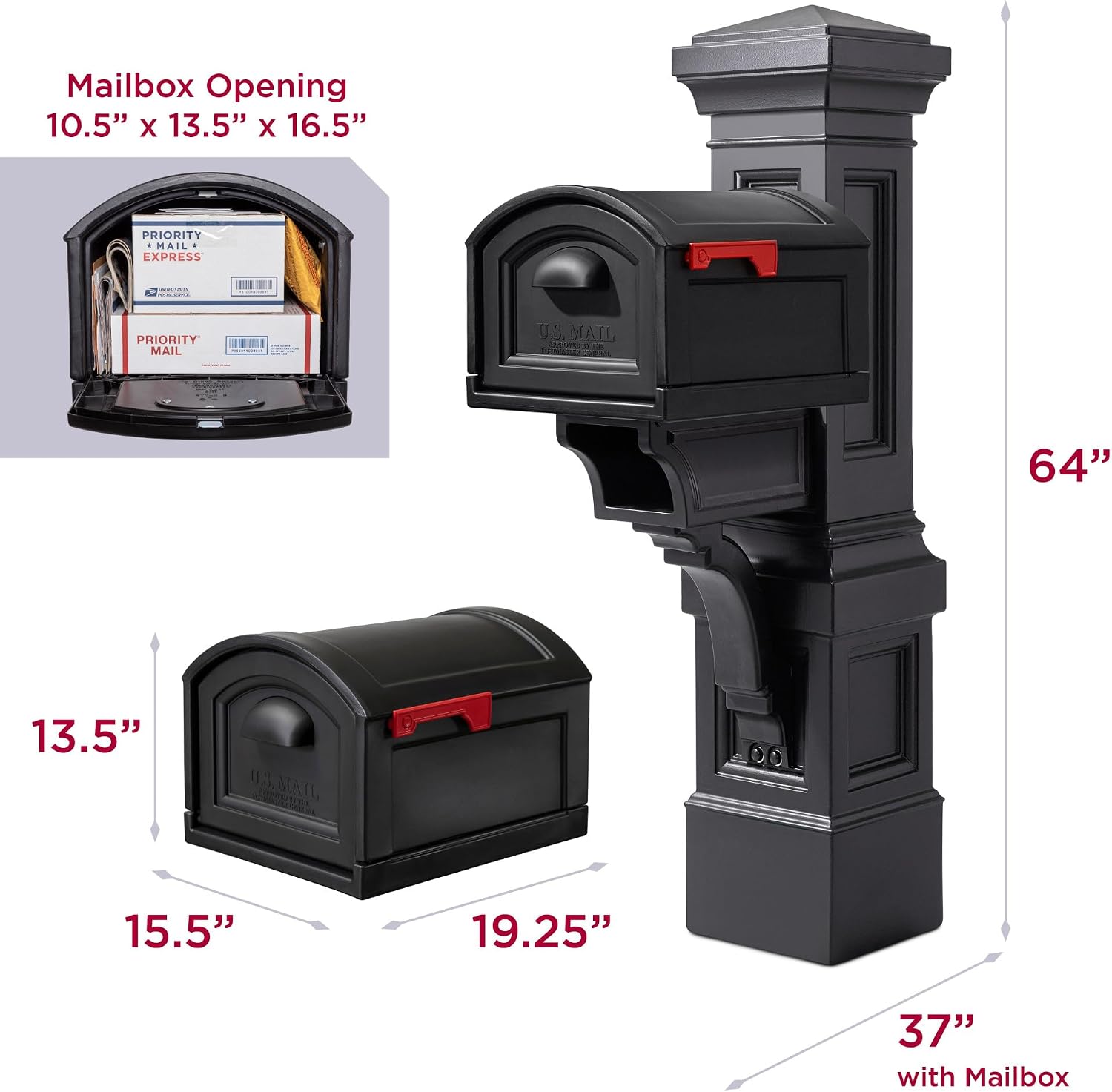 Step2 Atherton Grand Mail Post, Mailbox Not Included, Weather Resistant, Large Outdoor Mail Post, Made of Durable Plastic, Easy Install, Onyx Black