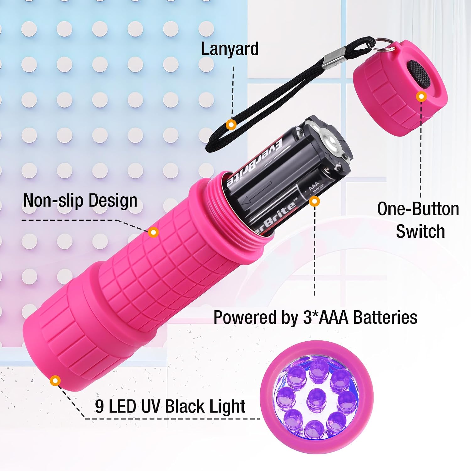 EverBrite Mini Flashlights 6-Pack Mix Colors, Batteries Included | Small, Lightweight, 18 AAA Batteries, 6-Color Set, 9-LED, Wrist Lanyards, for Home, Camping & Emergency use, Holiday Gifts