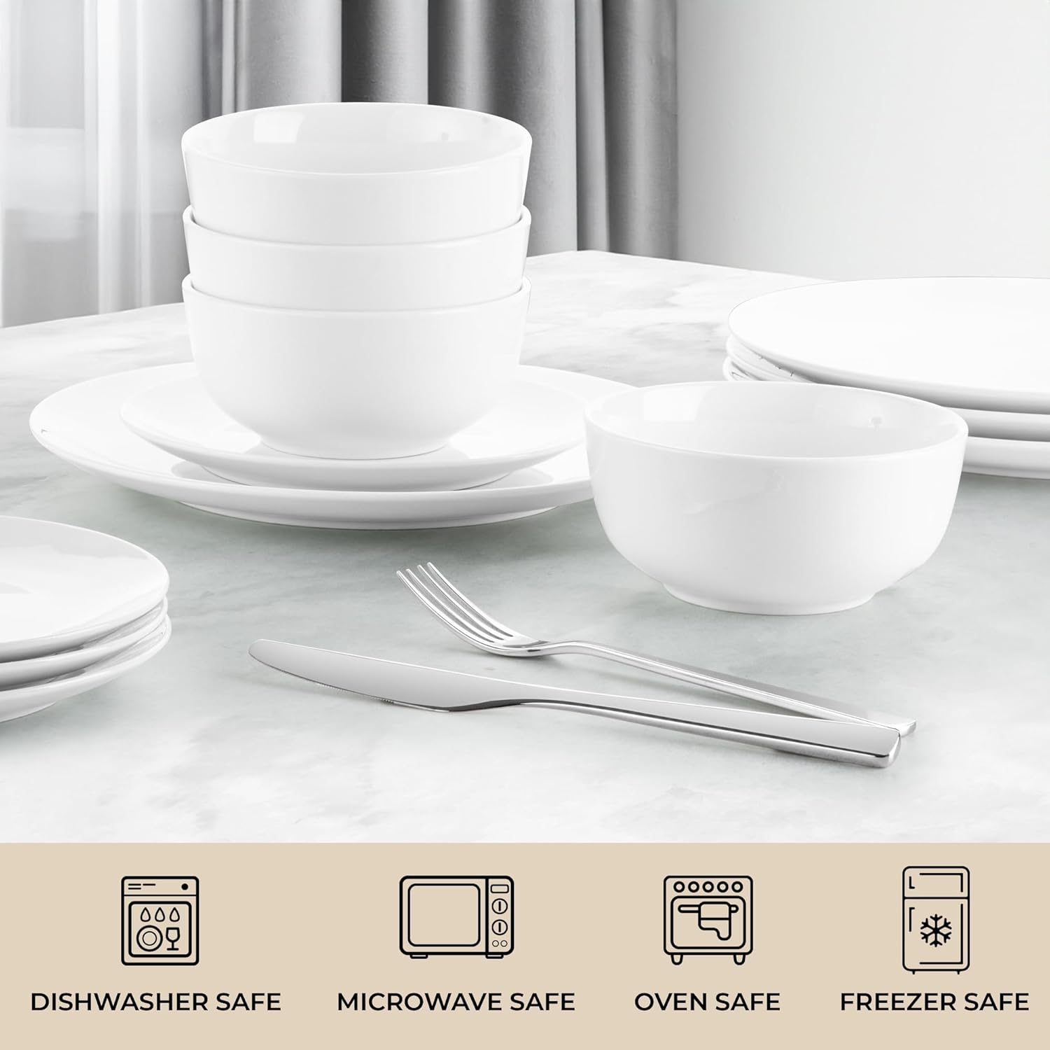 Zulay Kitchen Luna Plates and Bowls Sets, 16 Piece Modern Porcelain Dish Set for 4, Chip and Scratch Resistant Square Dinnerware Set