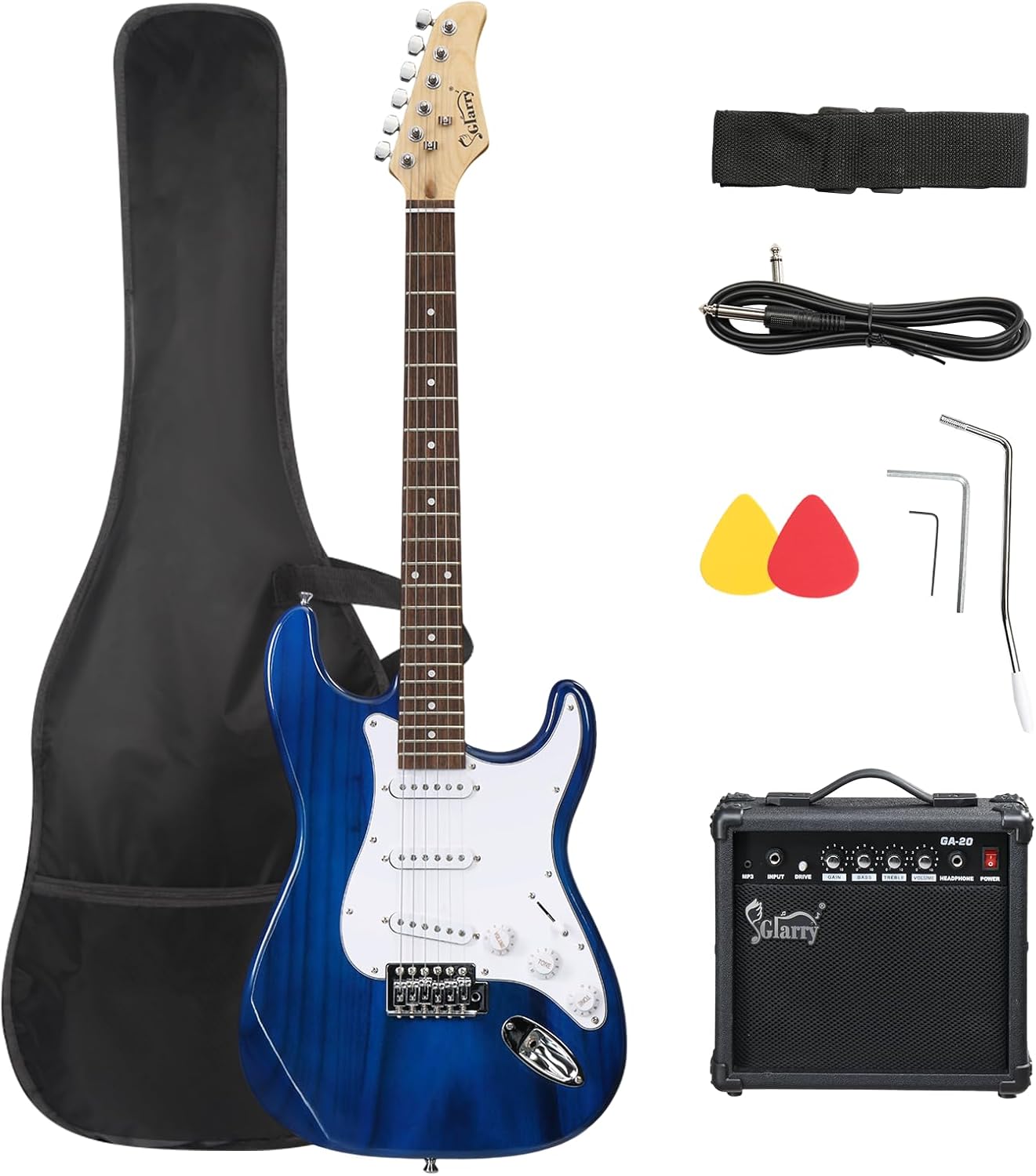 GLARRY Full Size Electric Guitar for Music Lover Beginner with 20W Amp and Accessories Pack Guitar Bag (DARK BLUE, 39" Right Handed)