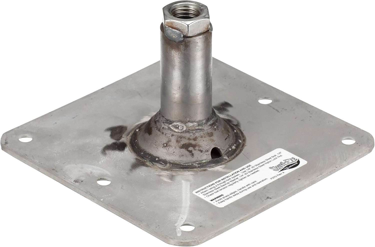 Swivl-Eze attwood SP-67739 Swivl-Eze Lock'N-Pin Stainless Steel 7-Inch x 7-Inch Non Threaded Boat Seat Pedestal Base | Non-threaded for 3/4 in pin socket, needs 2-3/4 in mounting hole, satin finish, exceeds ABYC standards, Type B rating
