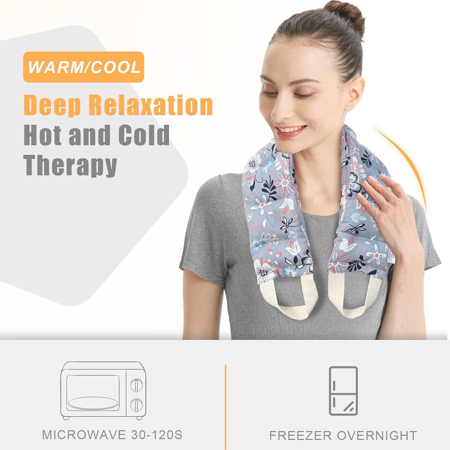 UNCN Long Wide Heating Pad for Neck and Shoulders Back 33x5.9 Microwavable Large Moist Heat Pack Warm Hot Compress Neck Wrap Weighted Bag Massage