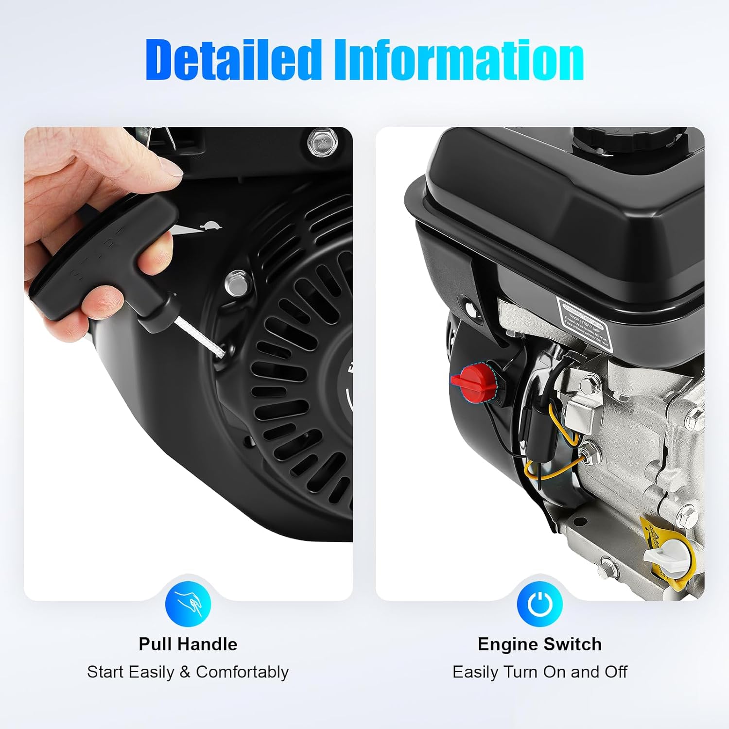 Gas Engine, 7.5 HP Horizontal Shaft 212CC 4-Stroke Engine, 3600 RPM with 20 mm Shaft – for Farm Machinery, Garden Equipment, Tillers