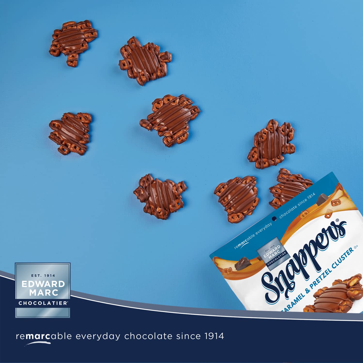 Edward Marc Snappers Sweet Caramel & Pretzels Cluster - Crunchy Pretzel Snack With Milk Chocolate For Adults And Kids - 6 oz (pack of 1)