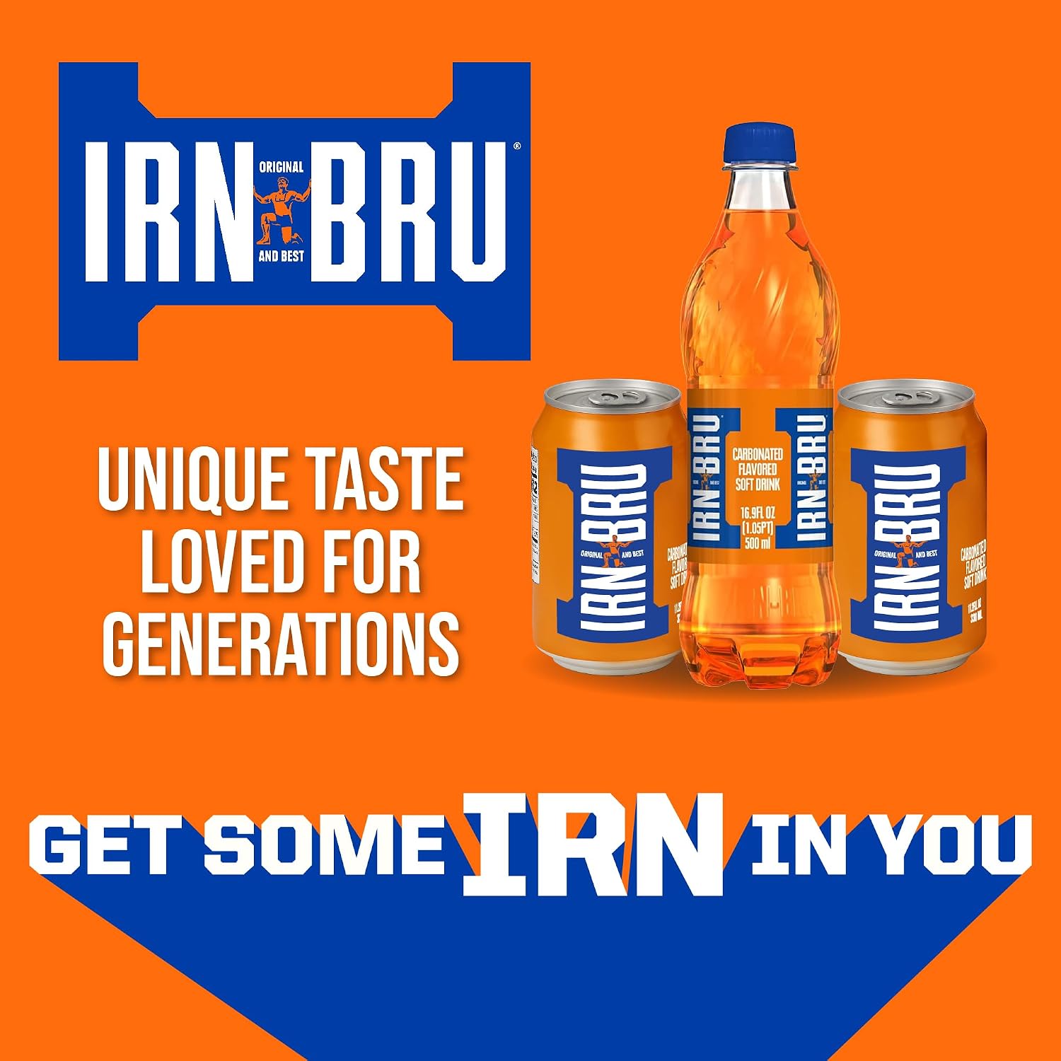 IRN-BRU Original Scottish Sparkling Soda, Citrus Flavored Carbonated Drink - Sparkling Flavored Soft Drink, 32 Flavor Recipe, 16.9 fl oz Bottles, Pack of 12