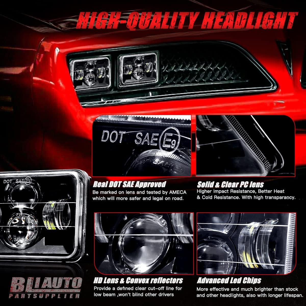 5x7 LED lights Dot Approved Rectangle 7x6 LED 2PCS with Hi/Low Sealed Beam For Trucks Jeep Cherokee XJ Ford Van Replacement 6054 H5054