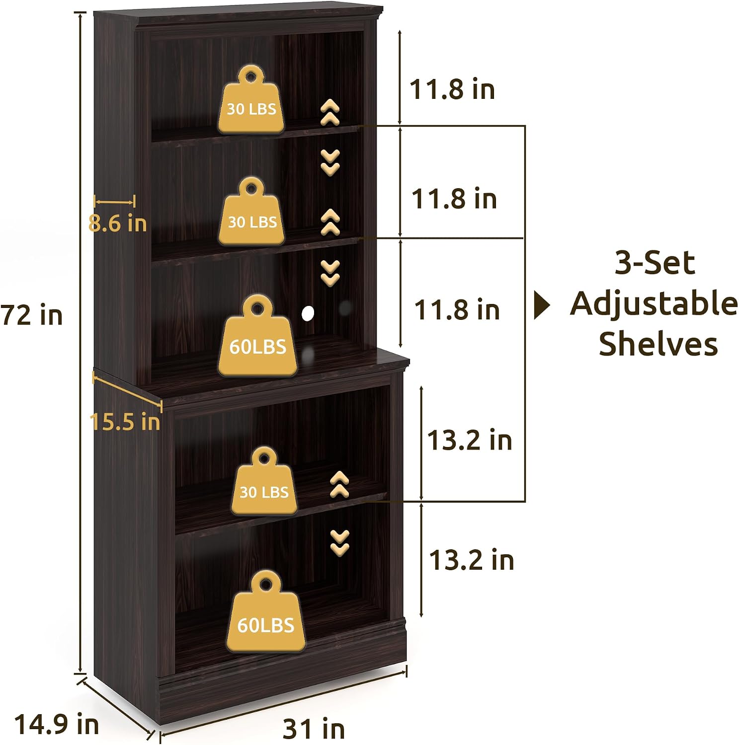 Bevfint 72" Tall Bookcase, White Large Floor Standing Bookshelf for Hallway | 5 Tier Shelves Open Storage Organizer with Anti Tipping Device, Book Case for Living Room Kitchen Home Office Bedroom