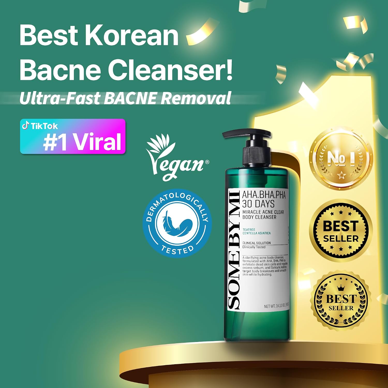 SOME BY MI AHA BHA PHA 30 Days Miracle Acne Clear Body Cleanser 13.5oz – Salicylic Acid & Tea Tree Acne Body Wash – Deep Cleansing