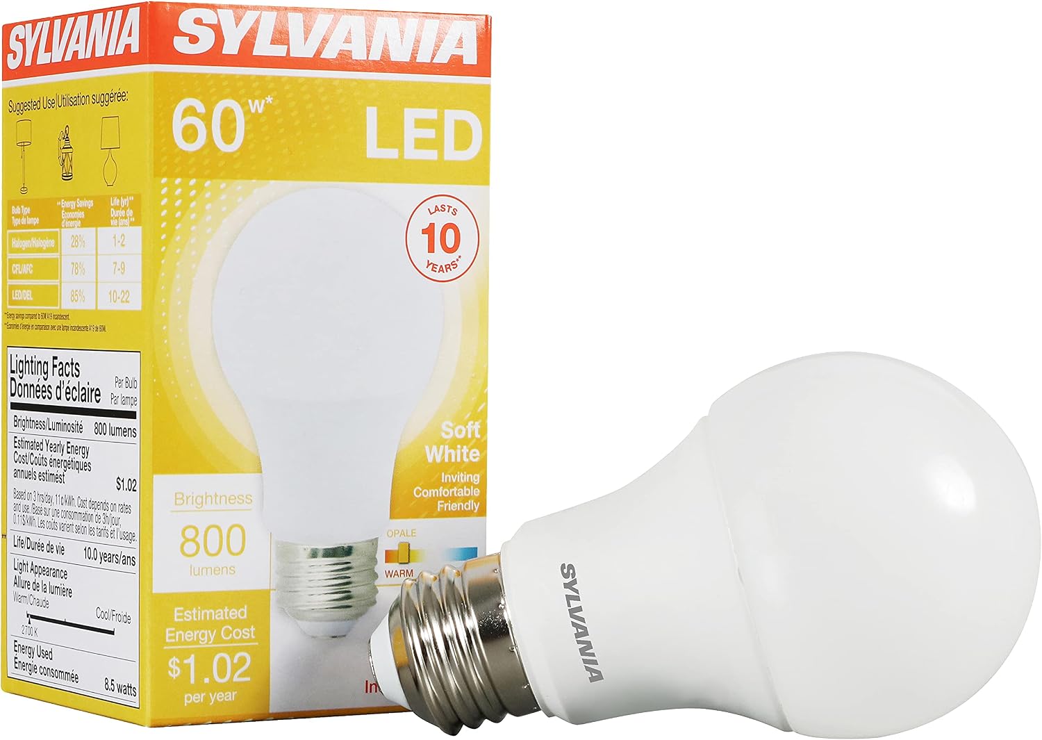Sylvania LED A19 Light Bulb, 100W = 14W, Non-Dimmable, Frosted Finish, 1500 Lumens, 2700K, Soft White - 4 Pack (78101)