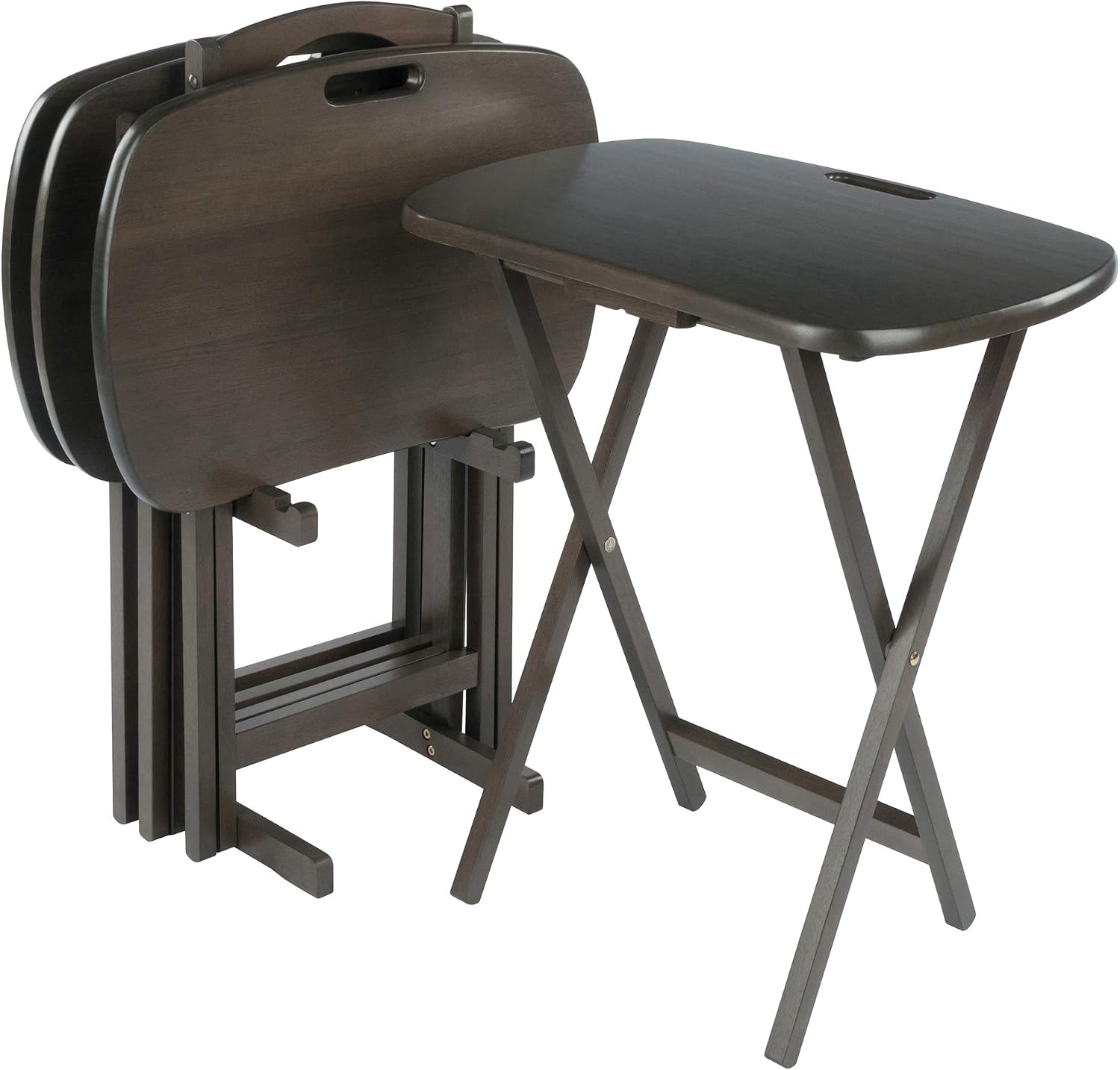 Winsome Lucca Set of 4 Foldable Snack Tables with Storage Rack, Walnut, 26" | Easy to Store Portable Fold Up Table Set for Kitchen, Living Room TV Dining, Crafts, Puzzles, Work From Home