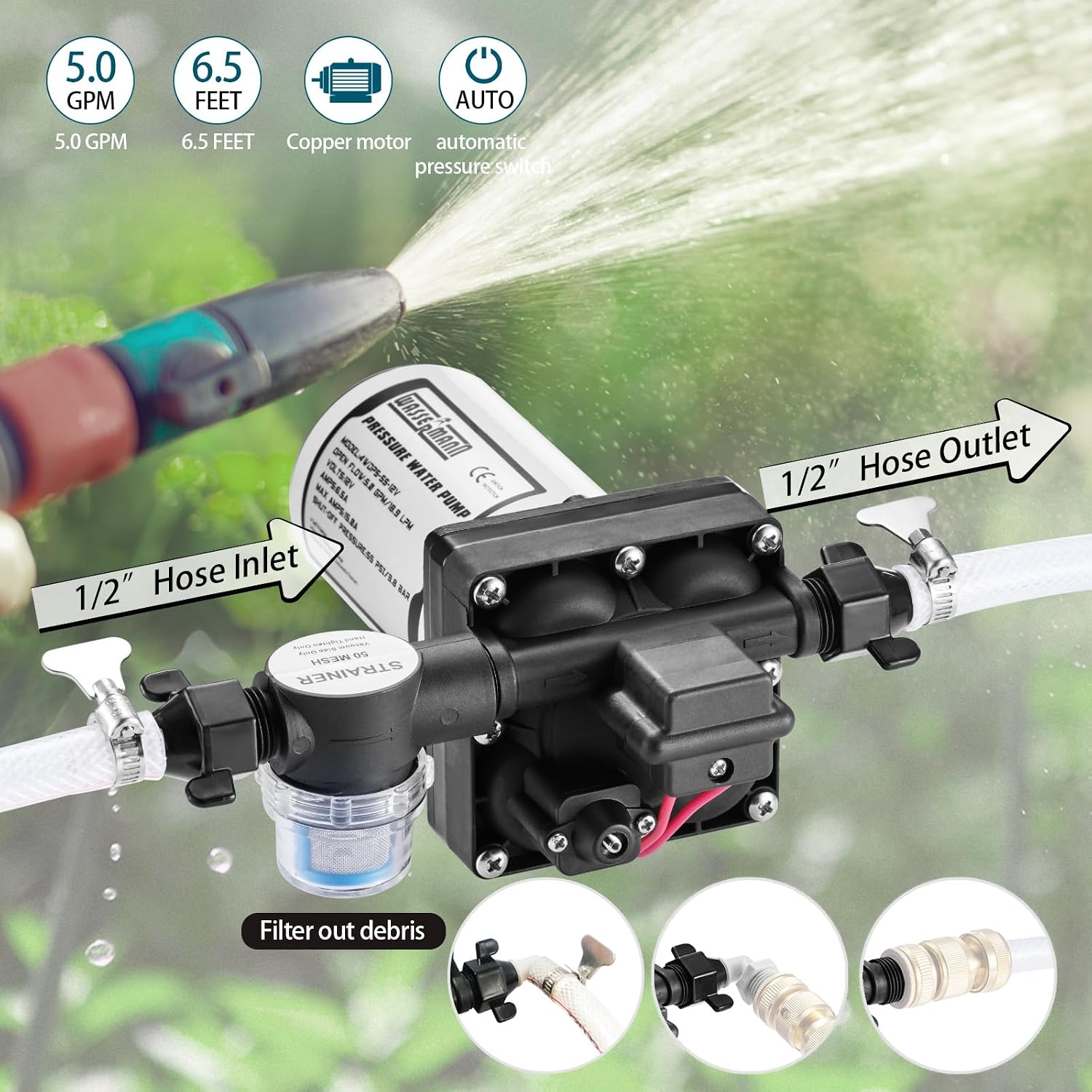 RV Water Pumps 115V AC Pressure Pump with Pressure Switch, Self-priming Water Pump 4.0GPM 45PSI, Fresh Water Pump for RV, Kitchen Barthroom Camping Marine Yacht Garden Diaphragm Pump115volt