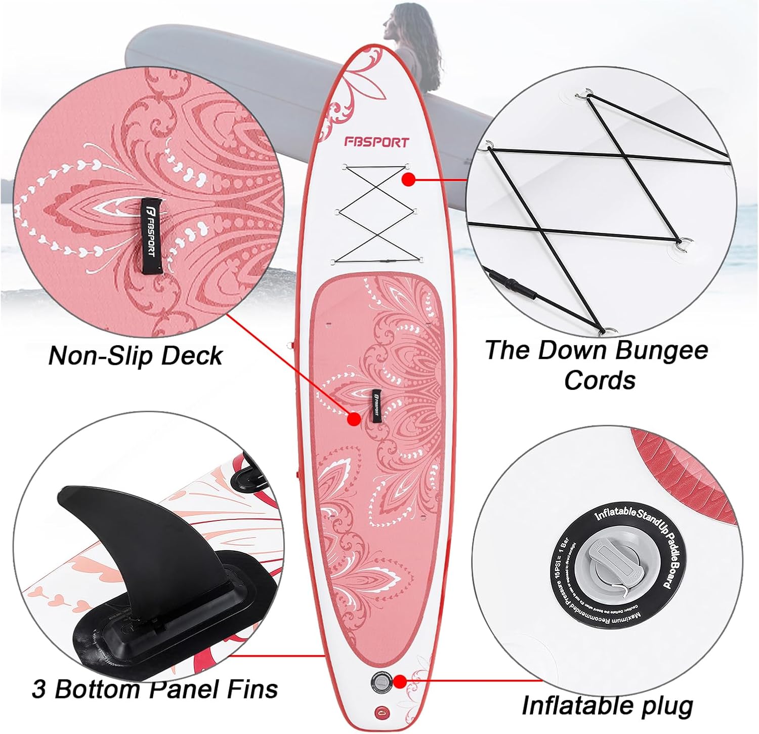 FBSPORT 11' Premium Stand Up Paddle Board, Yoga Board with SUP Accessories & Carry Bag | Wide Stance, Surf Control, Non-Slip Deck, Leash