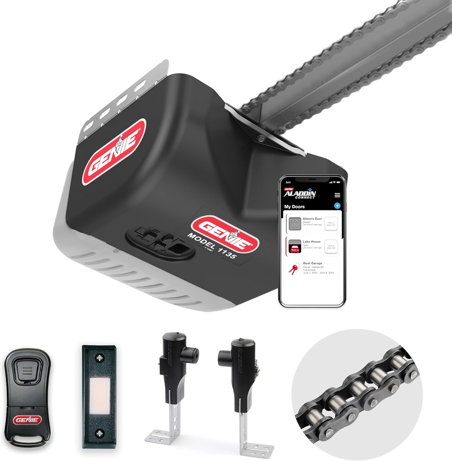 Genie Chain Drive 500 Garage Door Opener - Model 1035 - Reliable Chain Drive Garage Opener,Black