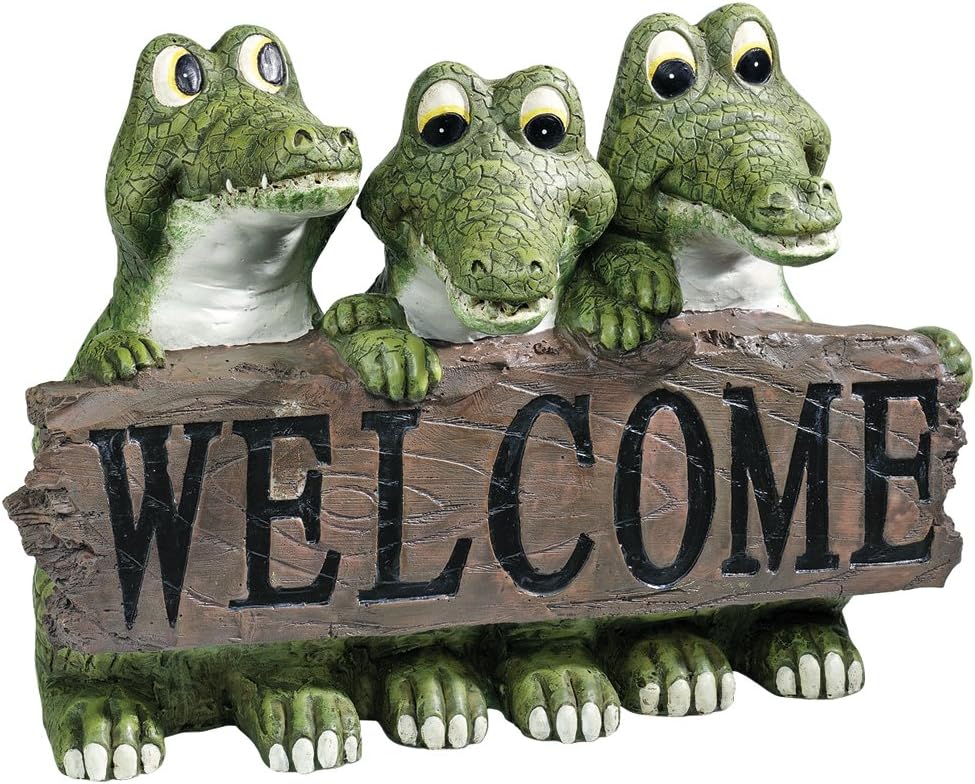 Design Toscano EU10544 Ragin' Cajun Crocodile Welcome Statue,Full Color 11.5"Wx7.5"Dx8"H