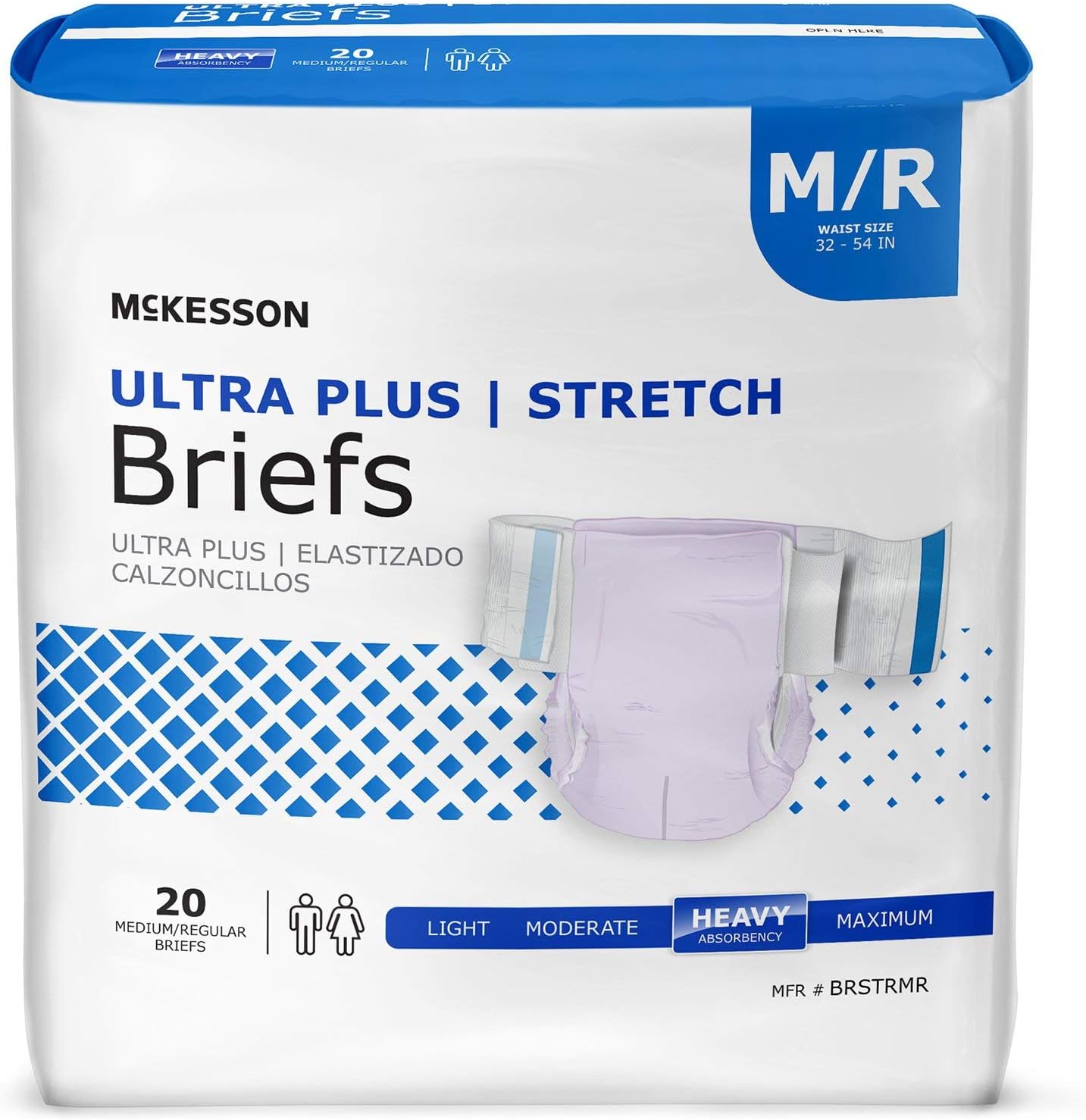 McKesson Ultra Plus Stretch Briefs, L/XL, Heavy Absorbency, 66 in, 80 ct | Unisex, Disposable, Elastic Leg Gathers and Contoured Fit for Men and Women, Incontinence