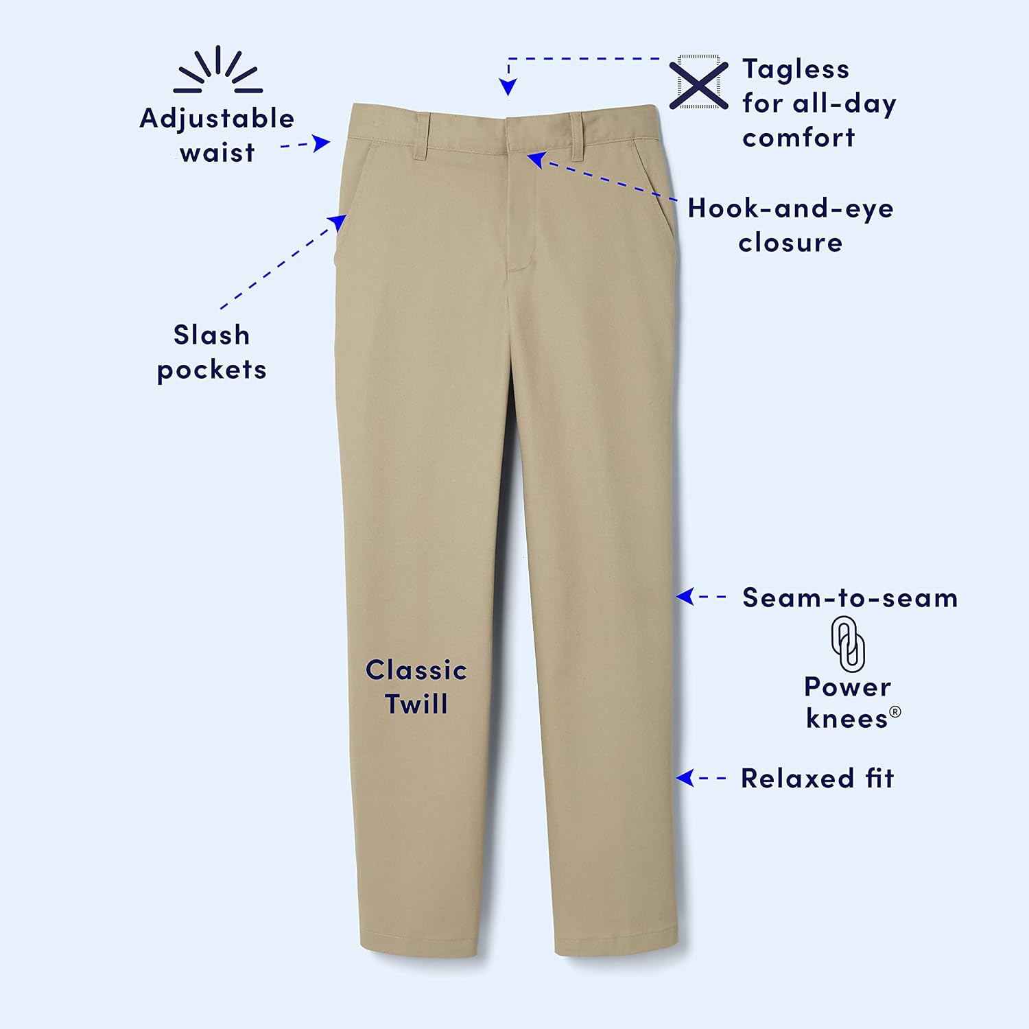 French Toast Boys' Adjustable Waist Relaxed Fit Twill Pant | school uniform pants, no need to iron, double knees for durability, typically fit boys ages 2-14