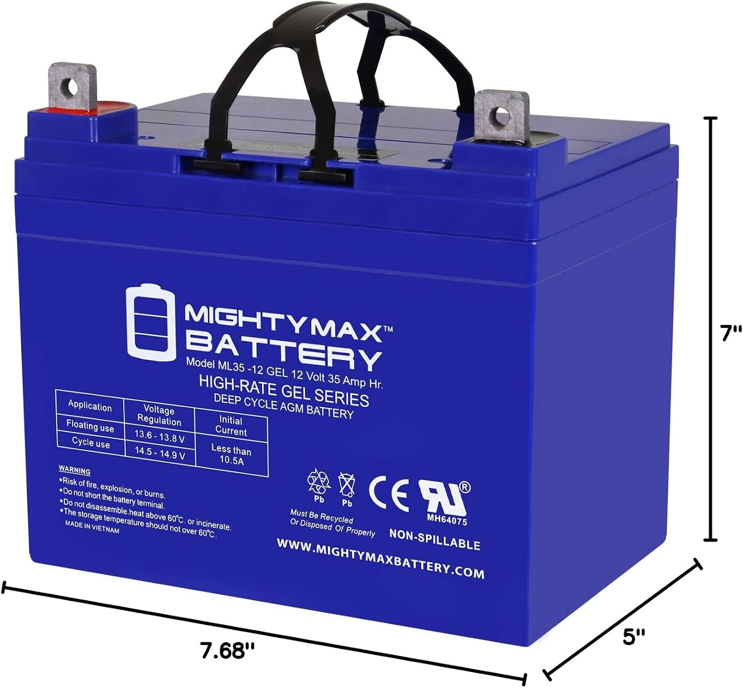 Mighty Max Battery ML55-12 GEL -12 Volt 55 AH, GEL Type, Internal Thread (INT) Terminal, Rechargeable SLA AGM Battery