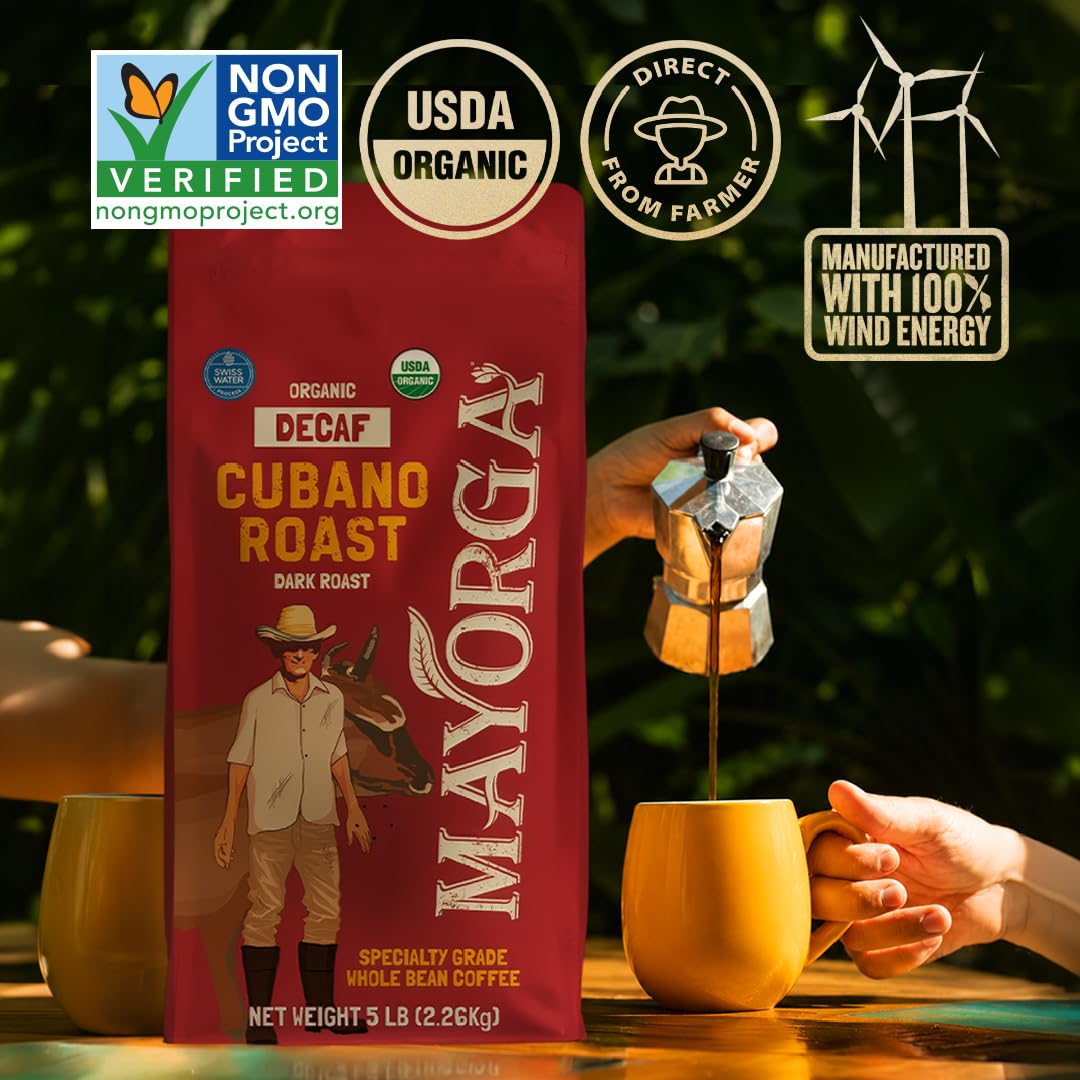 Mayorga Organic Coffee 12oz Cafe Cubano Roast - Dark Roast Whole Bean Coffee Specialty Grade, 100% Arabica, Slow Roasted, Bold and Smooth Flavor with Low Acidity - USDA Organic, Non-GMO, Kosher,