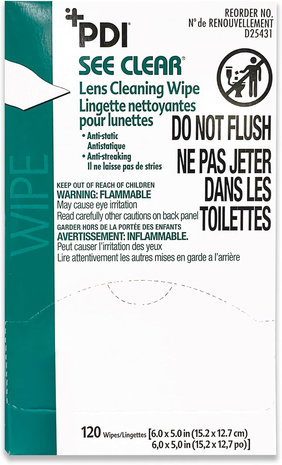 PDI See Clear Lens Cleaning Wipes, Non-Streaking & Anti-Static for Glasses, Eyeglasses, Loupes & Safety Eyewear