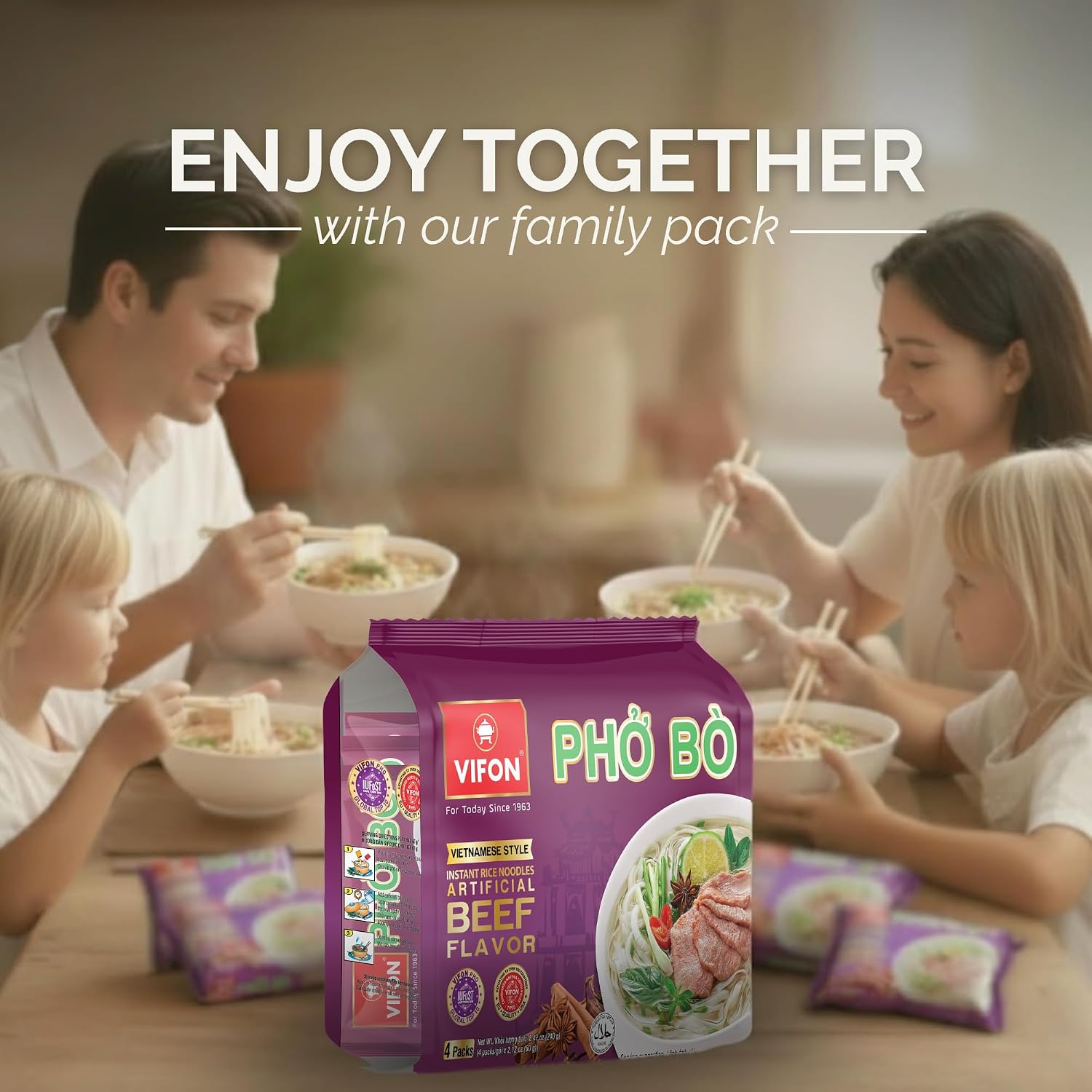 VIFON Phở Bò Vietnamese Style Instant Rice Noodles, 2.11 oz (Pack of 24) | Halal Certified | Authentic Vietnamese Phở | Ready in 3 Minutes