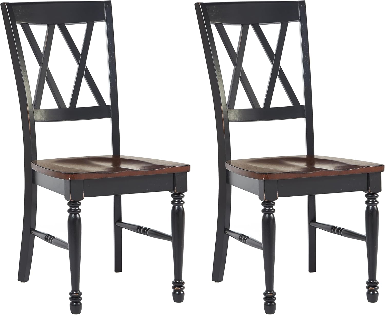 Crosley Furniture Shelby Traditional Wood X-Back Dining Room Chairs Set of 2, Kitchen Chair, Distressed White