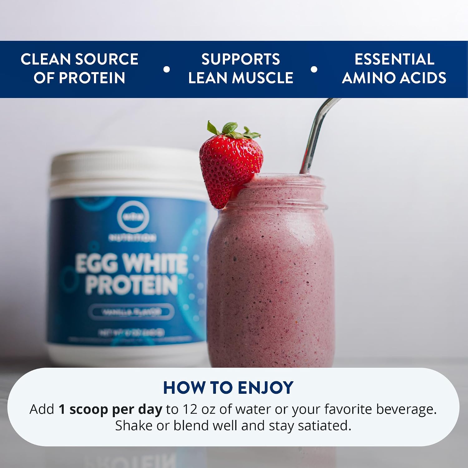 MRM Nutrition Egg White Protein - 23g Fat-Free Protein - 20 Servings | Free of Dairy & Gluten, Sugar Free Vanilla Flavored Powder, With Digestive Enzymes, and Soy, High Biological Value