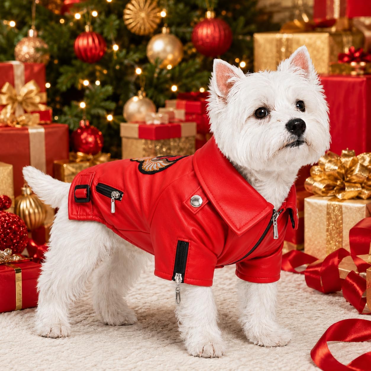 Lovelonglong Cool Dog Leather Jacket, Warm Coats Dogs Windproof Cold Weather Coats for Large Medium Small Dogs with Eagle Embroidery Black XS