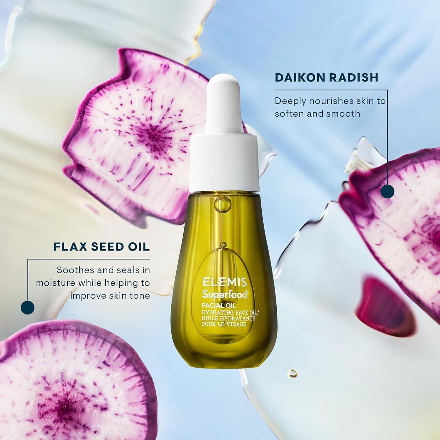 Elemis Superfood Facial Oil, Nutrient-Rich Glow-Boosting Face Oil with Broccoli and Flaxseed, Lightweight Daily Hydration, 0.5 Fl Oz.