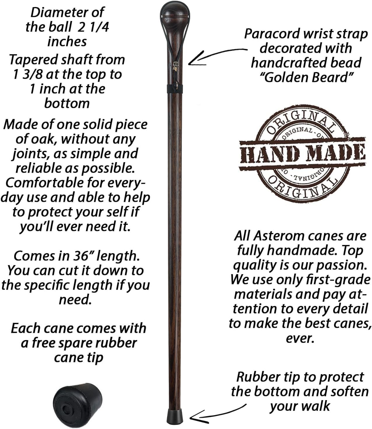 Asterom Handmade Walking Stick for Men - Nutcracker - Wooden Canes for Men