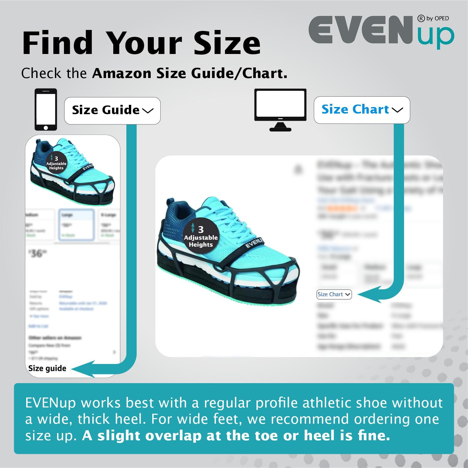 EVENup - Shoe Lift for Walking Boot I Kids' Size X-Small I Shoe Balancer for Use with Fracture Boots or Leg Length Discrepancy I 3 Adjustable
