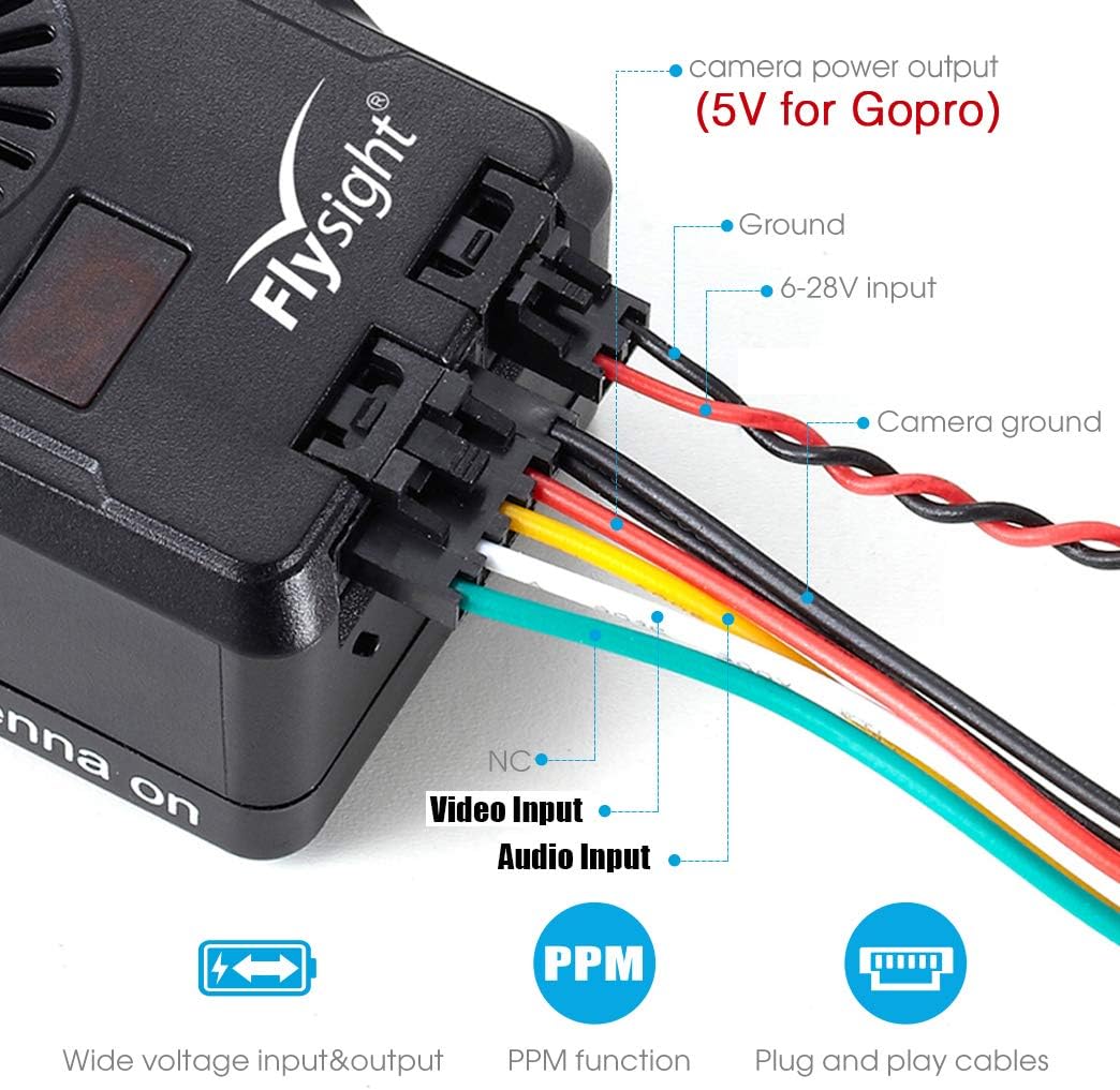 Black Mamba Audio Video Transmitter 5.8 ghz 40CH FPV Vtx for Gopro FPV Drone Video Transmitter 5V Output (RPSMA ANT 5V Out for Gopro)