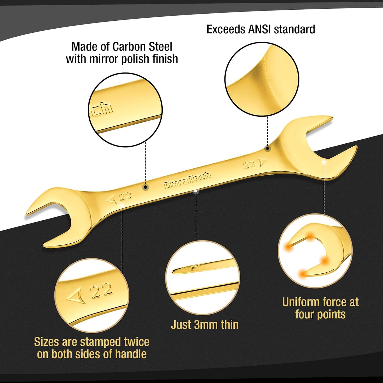 DURATECH Super-Thin Open End Wrench Set, 8-Piece, Metric