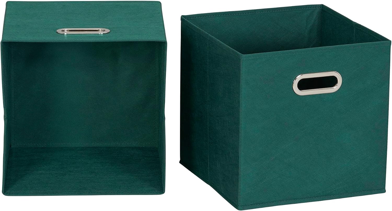 Household Essentials Fabric Storage Bins 6 Piece Set, Strong Poly-Woven Fabric, Sturdy Chipboard Sides, Grommet Front Handle, Stackable and Foldable, Classic Design, Navy