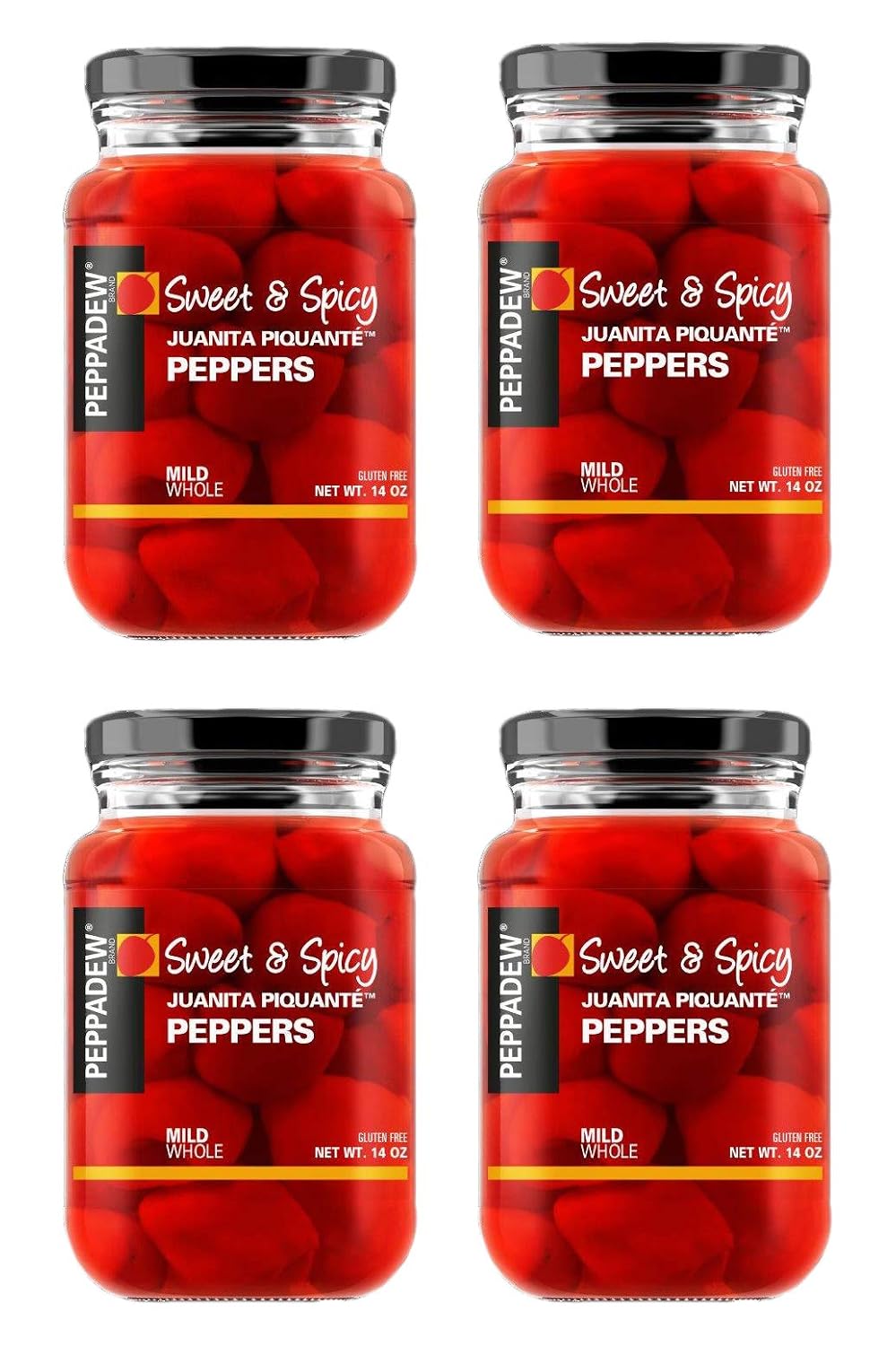 Peppadew® Sweet & Spicy Juanita Piquante Peppers, 14 Ounce (400g) Mild, Whole – Gluten Free & Vegan [Pack of 4]