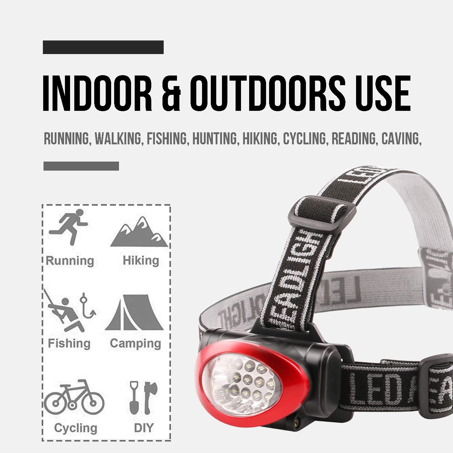 Lichamp Headlamp, 10 Pack 12 LED 3 Mode Portable Head Lamp Flashlight, Outdoor Lightweight Durable Headlight for Running, Camping, Reading, Fishing