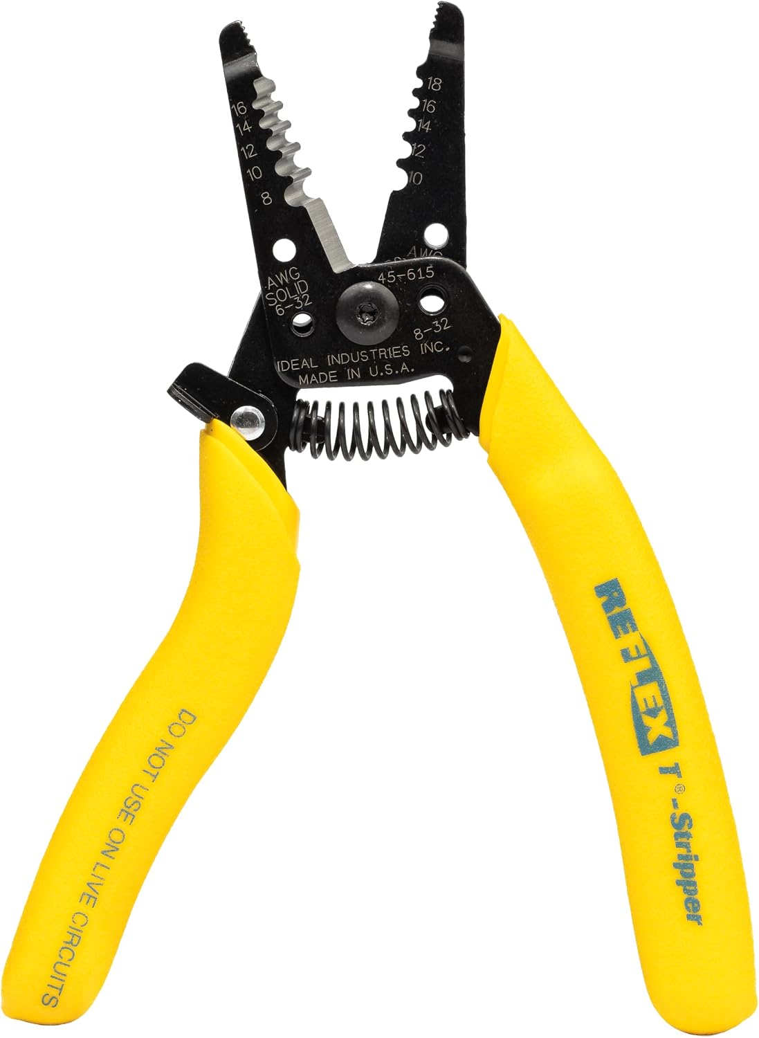 IDEAL Electrical Reflex Super T-Stripper Wire Strippers, 8–16 AWG Solid, 10–18 AWG Stranded, Ergonomic Wire Cutter and Stripping Tool with Textured Sleeves, Locking Handle