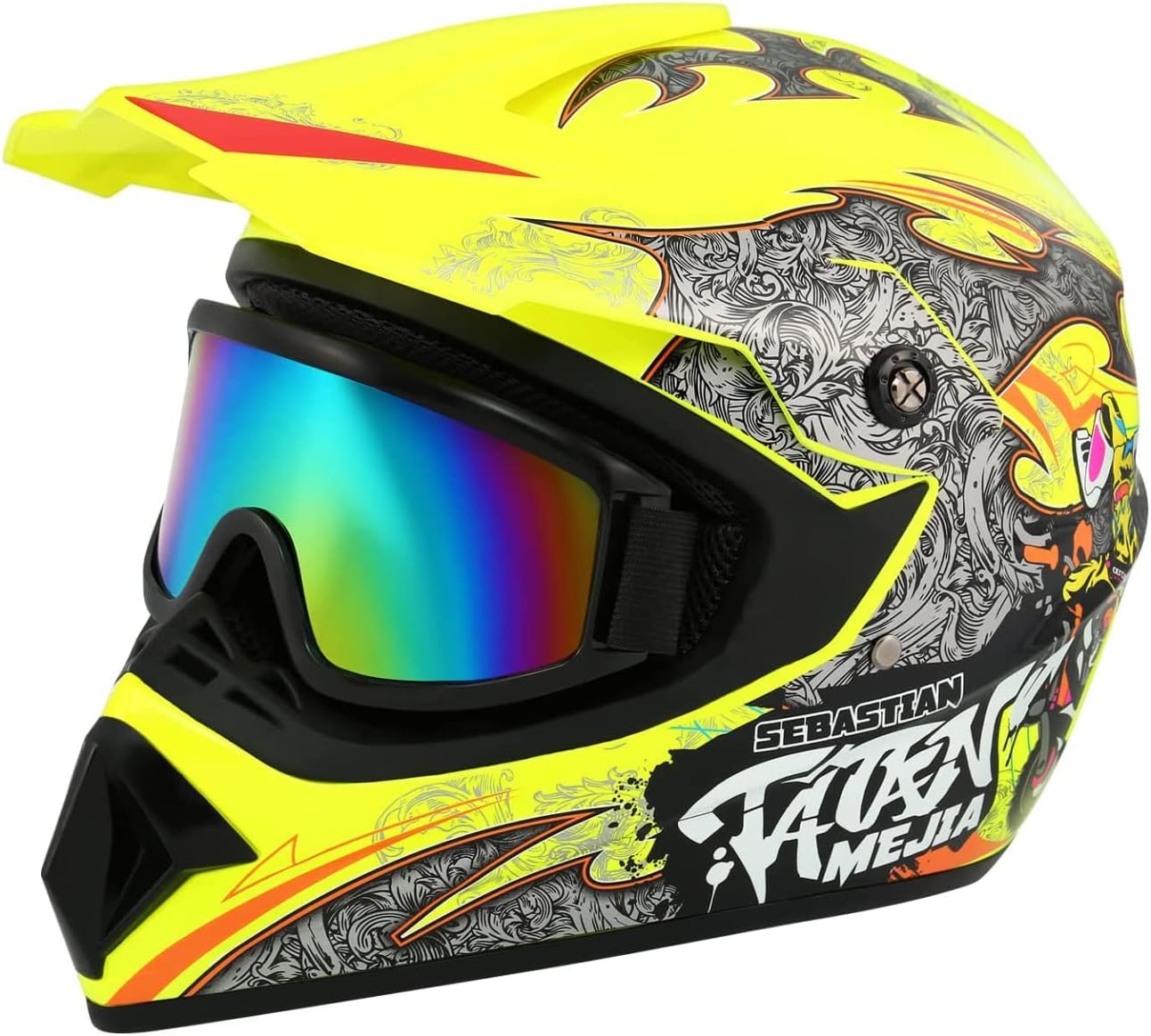 Motocross Helmet ATV Dirt Bike Helmets Off-Road Helmet with Gloves Goggles for Unisex Adult Youth DOT/FMVSS 218 Approved (Medium, Black)