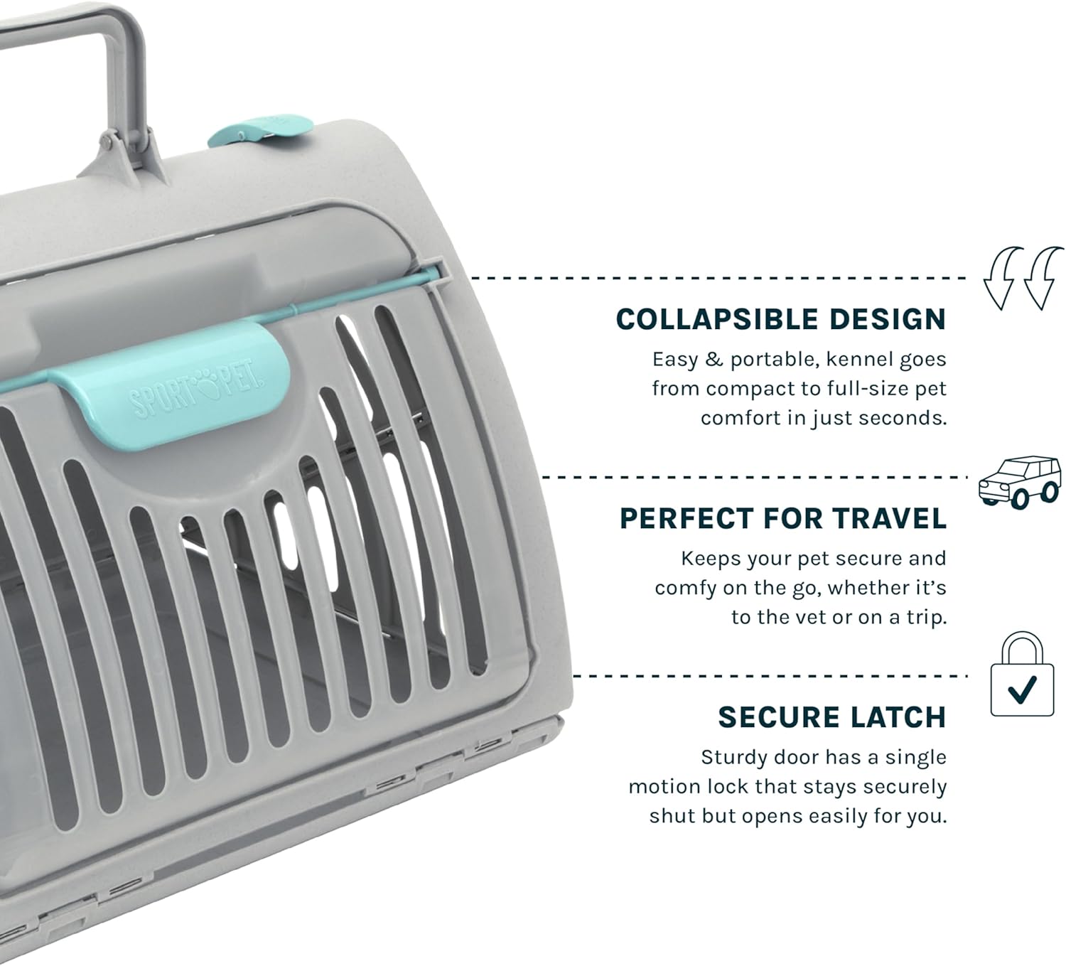 SportPet Large Hard-Sided Travel Cat Carrier - Cat Carrier with Patented Wide Side-Opening Door