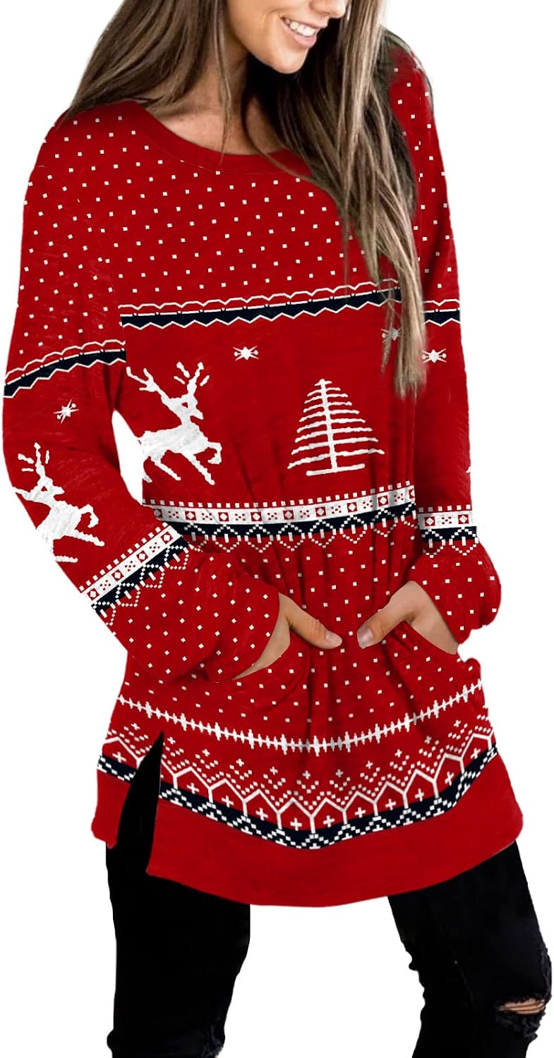 XIEERDUO Womens Casual Sweatshirts Long Sleeve Shirts Oversized With Pocket Tunic Tops S-3XL