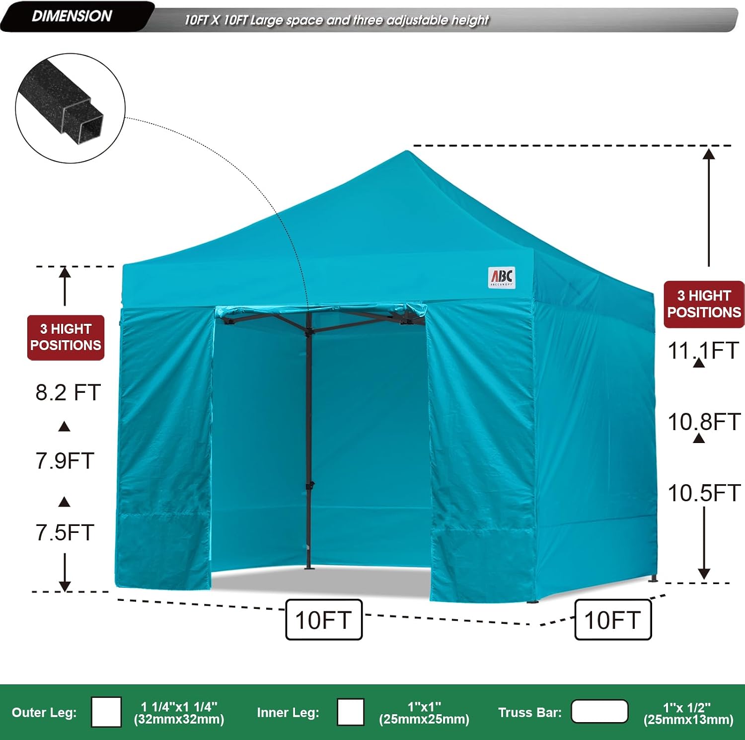 ABCCANOPY Heavy Duty Easy Pop up Canopy Tent with Sidewalls 10x20, Turquoise