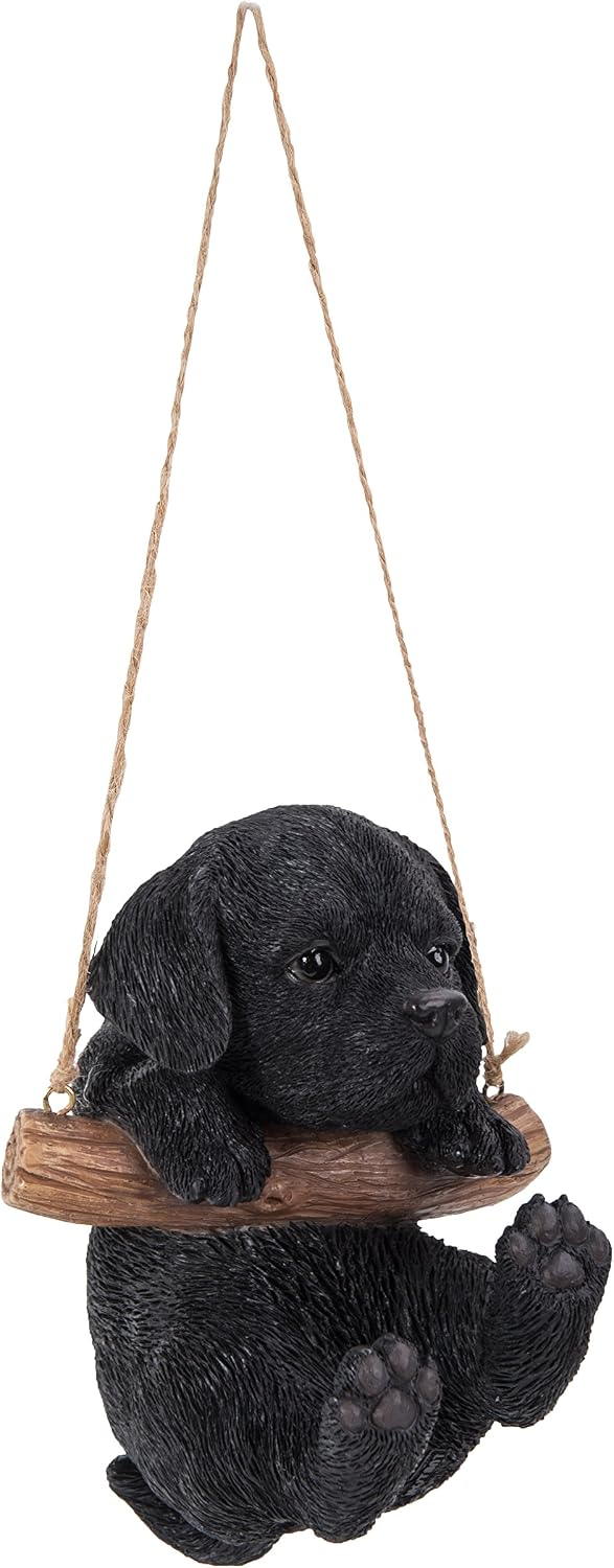 Hi-Line Gift Ltd Hanging Black Lab Puppy Resin Statue, Realistic Animal, 4.2 x 4 x 5 inches, Home & Garden Decor, Gift for Dog Lovers