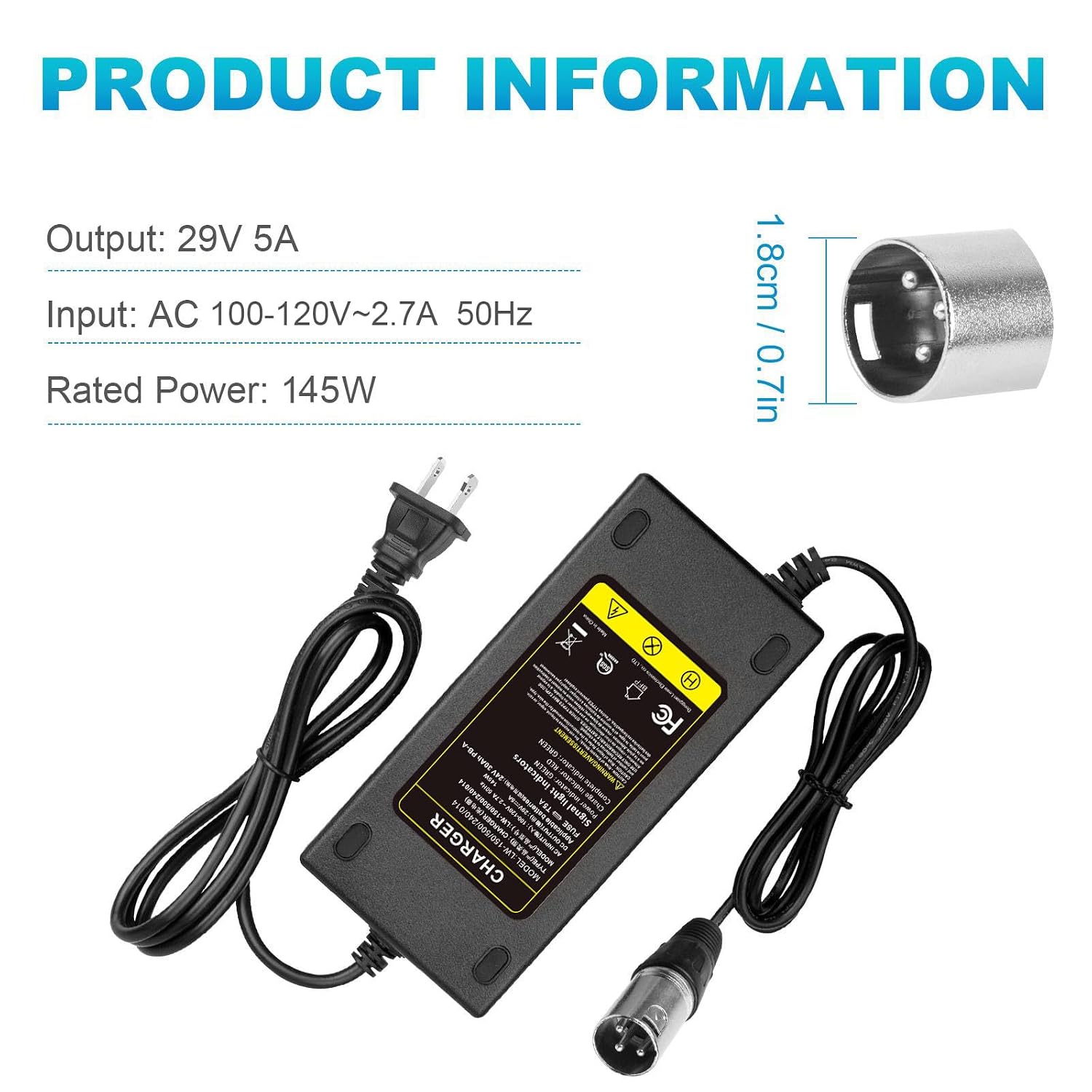 29V 5A for 24V 5A 3-Pin Male XLR Connector Battery Charger for Lakematic, Pride Mobility, Jazzy Power Chair, Drive Medical, Golden Technologies