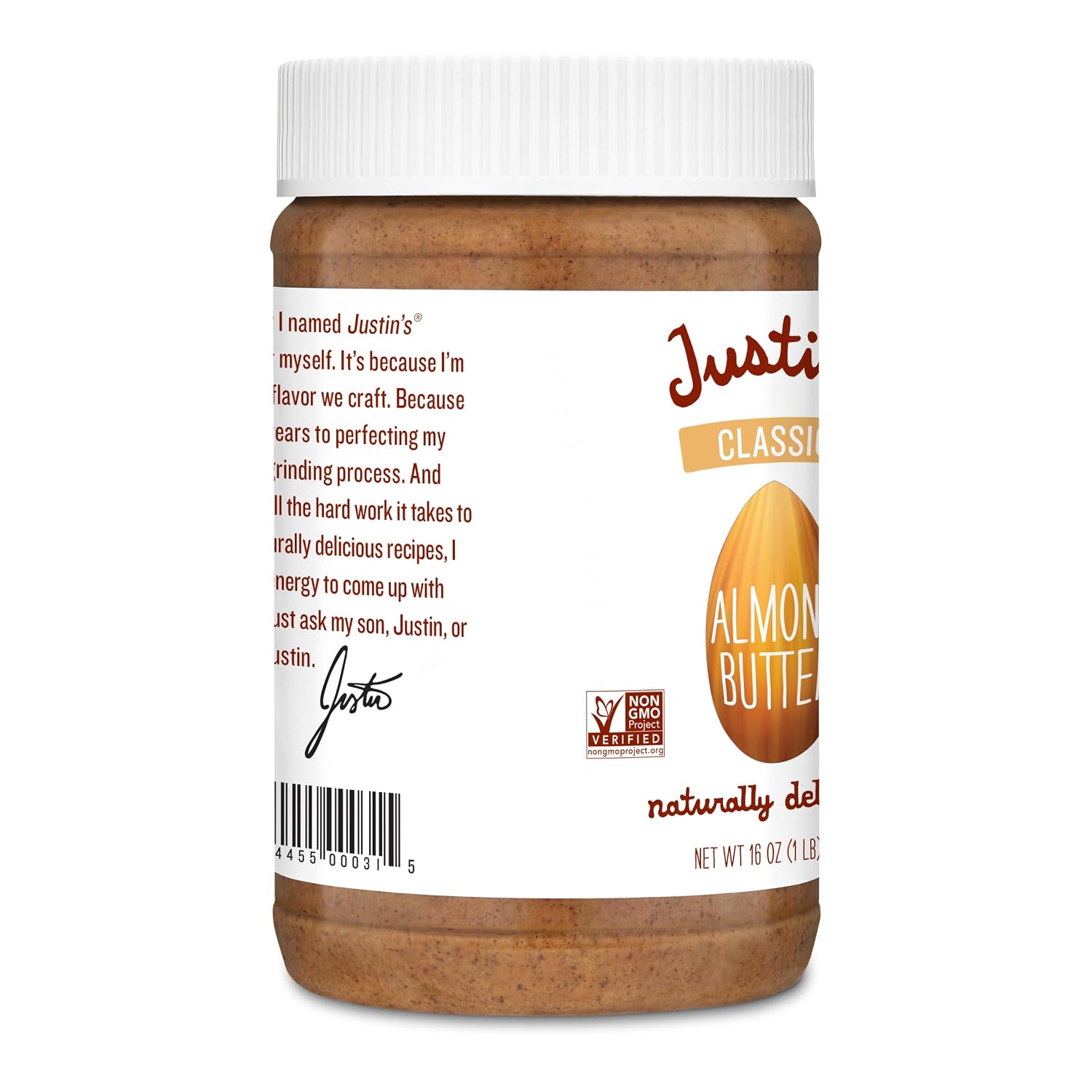 Justin's Classic Almond Butter, Only Two Ingredients, No Stir, Gluten-free, Non-GMO, Keto-friendly, Responsibly Sourced, 16 Ounce Jar, Pack of 1