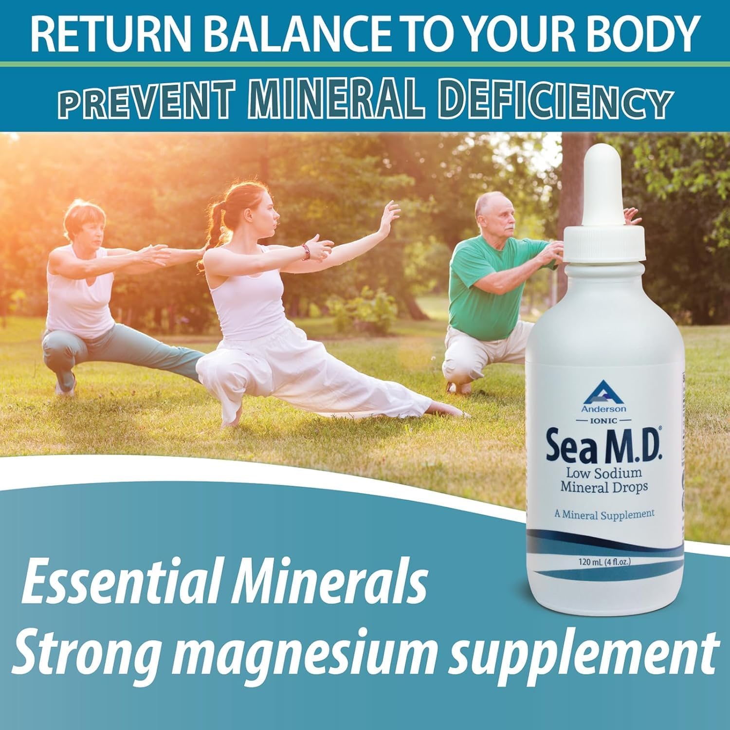 Anderson Sea M.D. Concentrated Trace Mineral Drops, 79 Trace Minerals with Magnesium, Sodium and Chloride Electrolytes - Supports Hydration, Energy, Muscles and Bone Health - 4 Fl Oz, 60 Servings