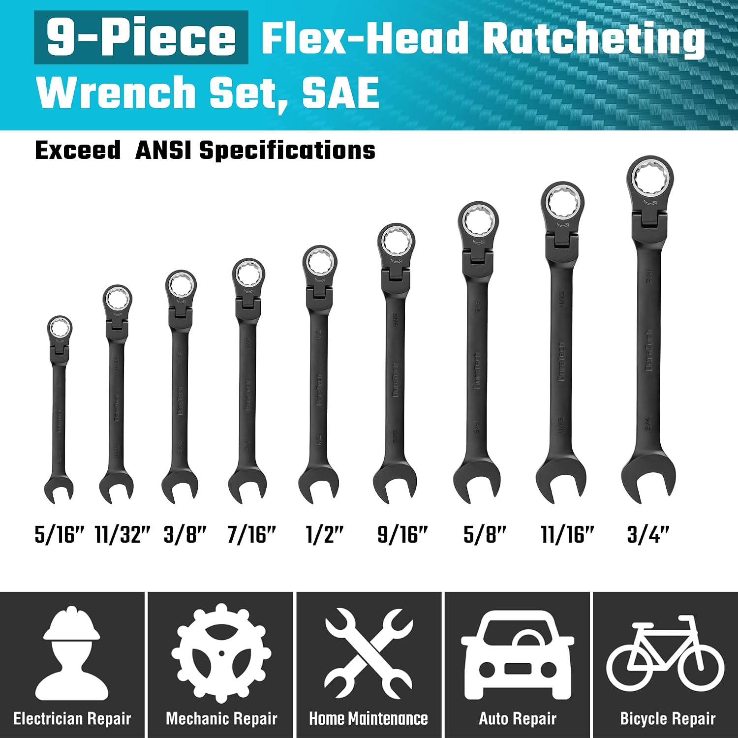 DURATECH 22-Piece Ratcheting Wrench Set, Combination Wrench Set, Metric&SAE